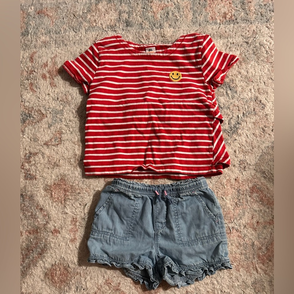 Red Striped T-Shirt with Denim Shorts girls bundle size 5